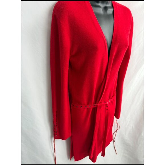 MNG Mango Red Sweater Knit Cardigan Artsy Size M Flowy Classic Closet Staple 90s - Picture 4 of 12